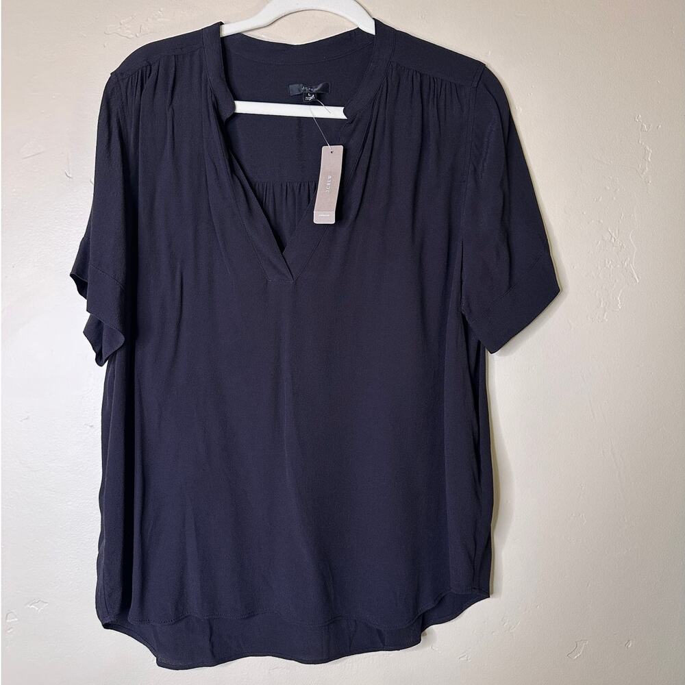 NWT J.Crew Black Loose Fit V-Neck Top LARGE